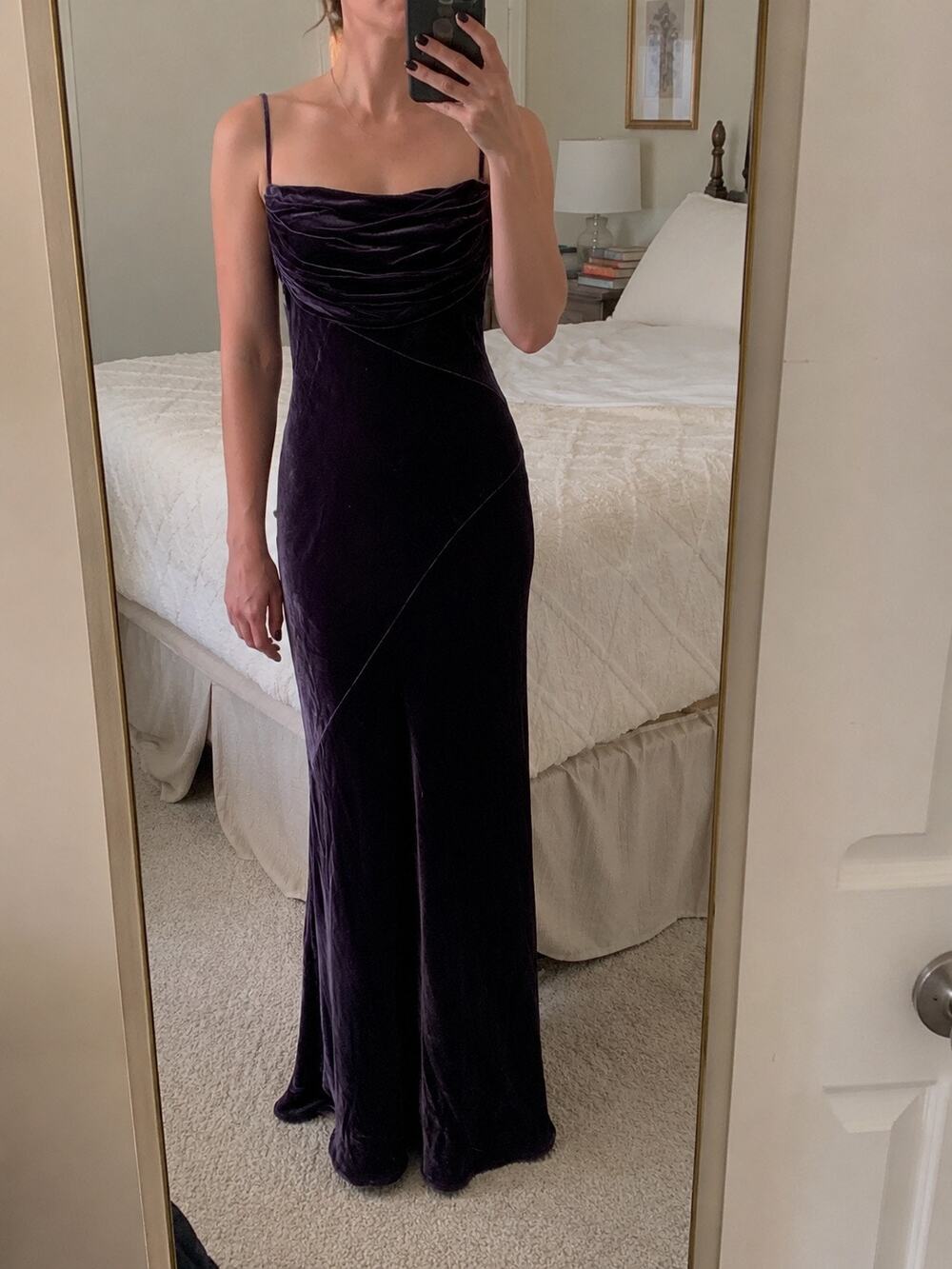 Silk Blend Velvet Bias Cut Gown 8 Plum Purple Cowl Neck Maxi Y2K Fiori di Zucca